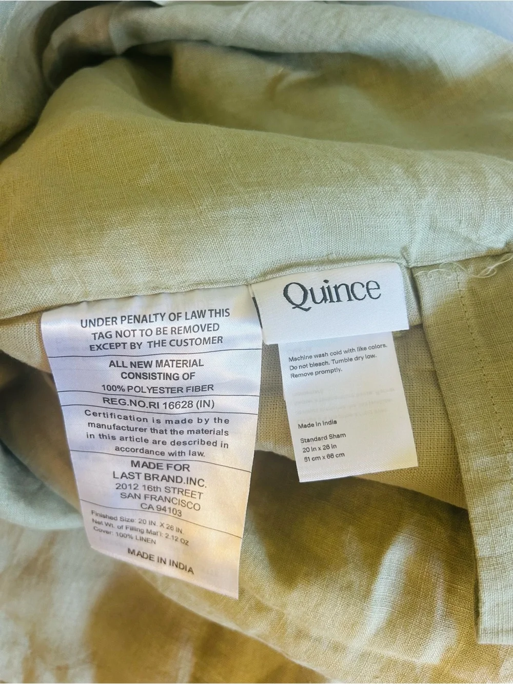 NWOT Quince Luxury European Linen Dream Sham Set in Green!
